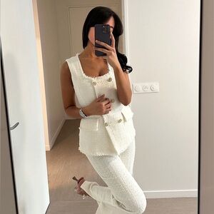 Zara Ecru Textured Metallic Thread Vest